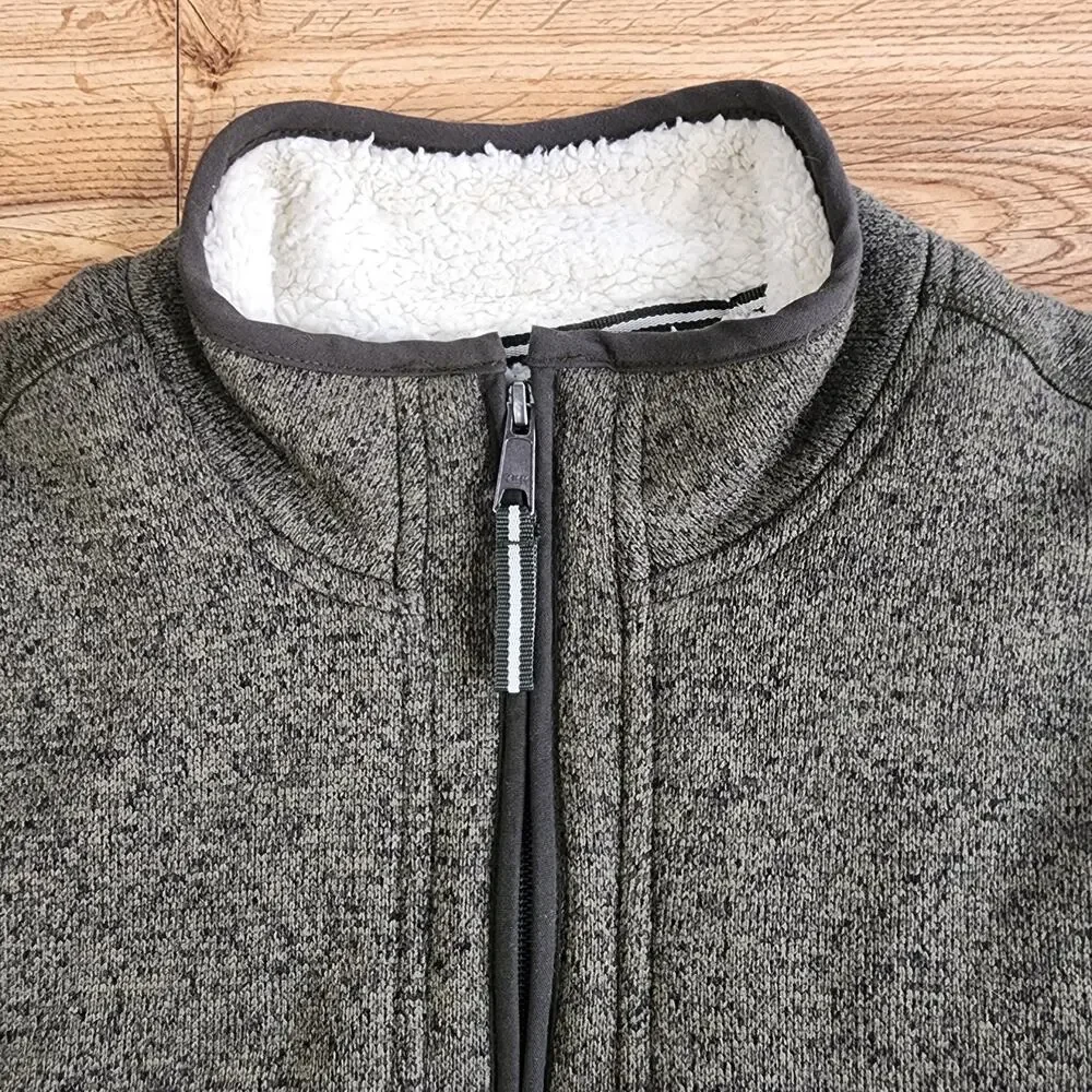 Orvis Sweater Mens‎ L Green/Gray Quarter Zip Sherpa Fleece Lined Knit Pullover